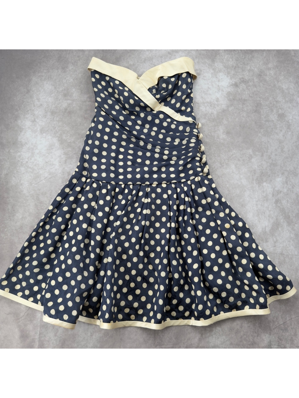 1980s RARE Vintage Mignon Anne Marie Gabalis New York Navy Polka Dot Dress M